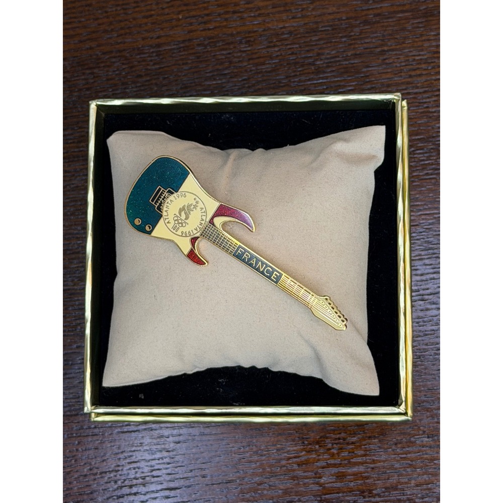 Vintage 1996 Atlanta Olympics France Guitar Pin Commemorative Enamel Gold Tone